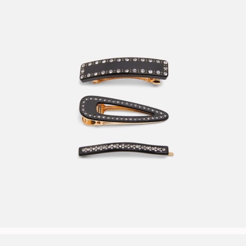ZARA NWT black jewel hair clips set